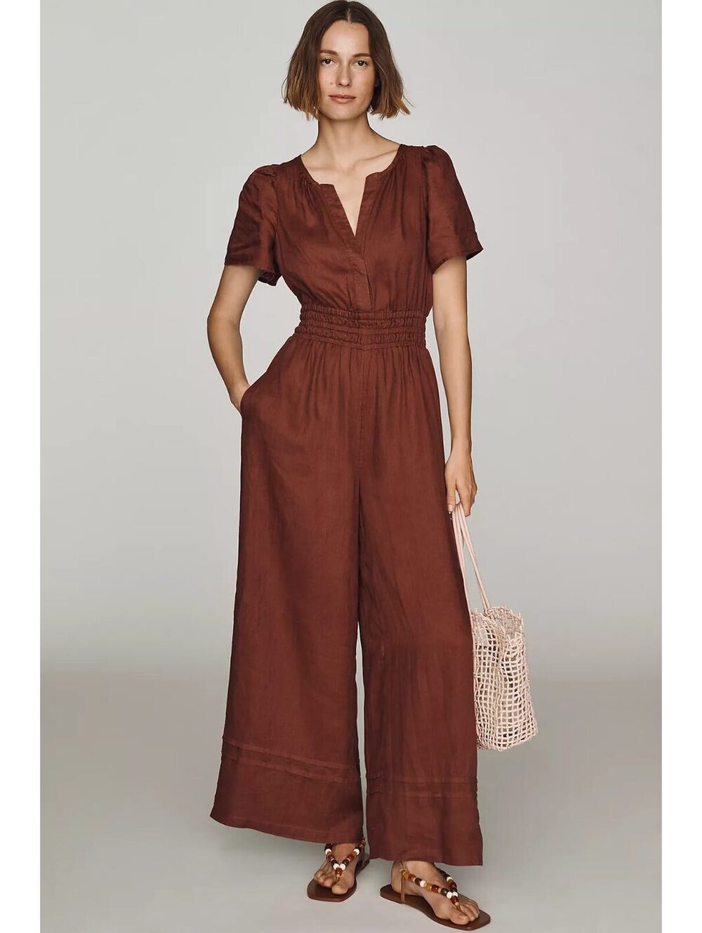 New Anthropologie Somerset Linen Wide-Leg Jumpsuit Size LP